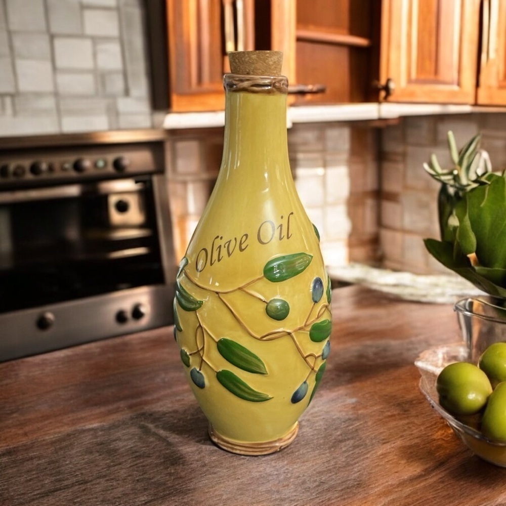 VTG Pacific Rim Hand painted Olive Oil Bottle with olives, leaves.